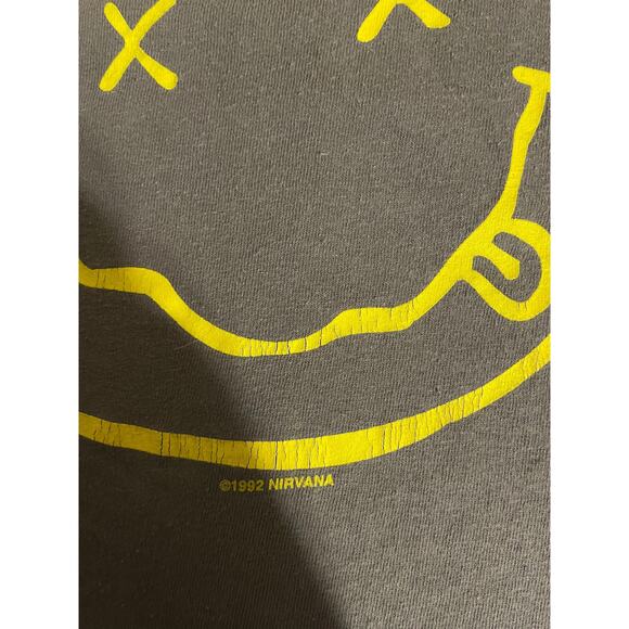 Vintage 92 Nirvana Smiley Face Tee Large Blue Anvil Tag 21x24.5 - Picture 2 of 7